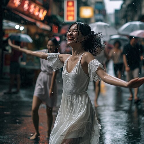 kurupted1_photo._a_young_asian_woman_dancing_in_the_rain_in_a_t_9ebafd5a-49f0-430a-925f-9b526fdc9aa3