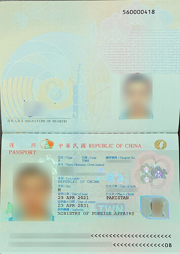 Taiwan Passport Data Page