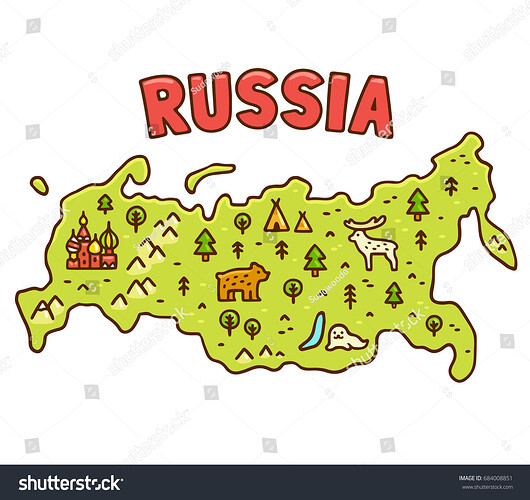 stock-vector-cute-cartoon-map-of-russia-with-hand-drawn-moscow-symbol-and-native-animals-funny-geography-vector-684008851