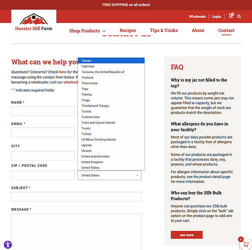 Contact Page on Hoosier Hill Farm website